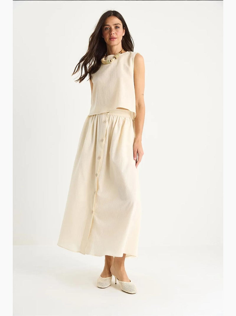 Conjunto 2 piezas de lino con blusa corta de tirantes, botones y falda larga lucci Beige arcilla - Kiabi