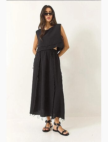 Conjunto 2 piezas muselina con blusa y falda elástica lucci