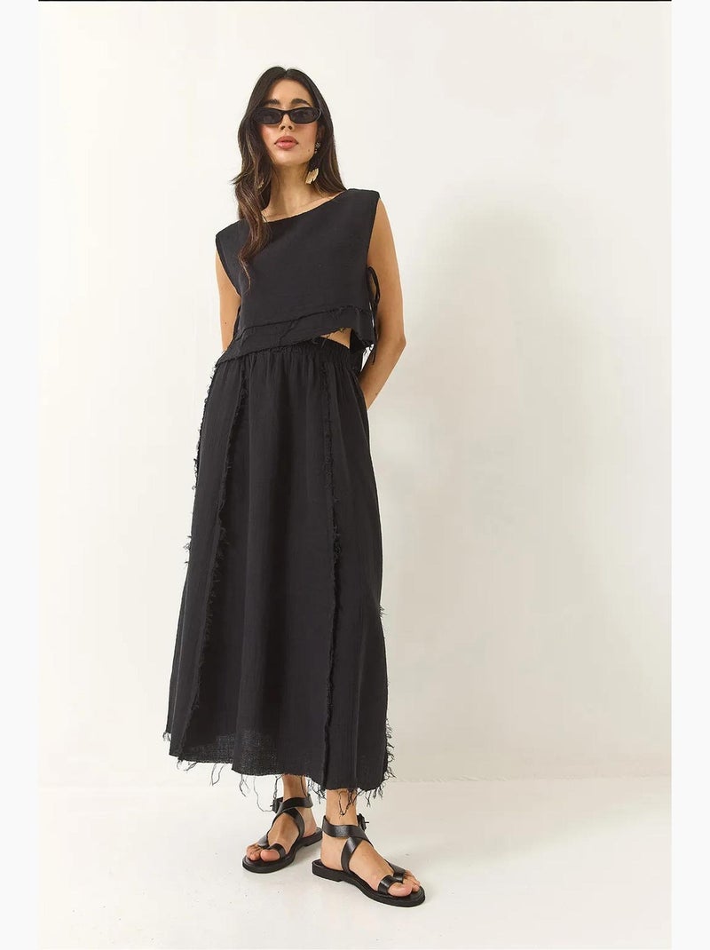 Conjunto 2 piezas muselina con blusa y falda elástica lucci Negro - Kiabi