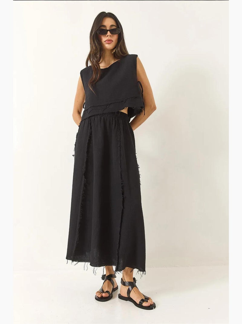 Conjunto 2 piezas muselina con blusa y falda elástica lucci Negro - Kiabi