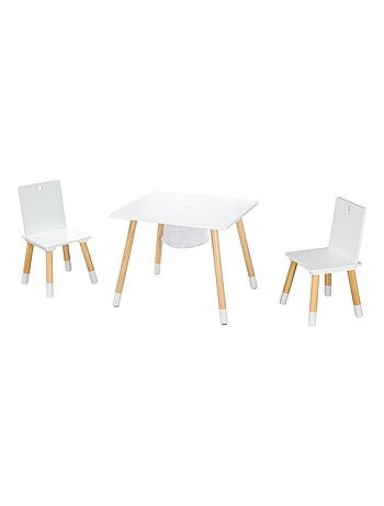 Conjunto 2 sillas y mesa infantil con red de almacenamiento en madera - diseño escandinavo 'Roba'