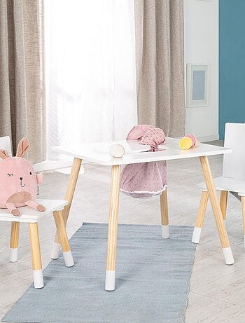 Conjunto 2 sillas y mesa infantil con red de almacenamiento en madera - diseño escandinavo 'Roba'