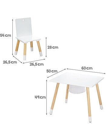 Conjunto 2 sillas y mesa infantil con red de almacenamiento en madera - diseño escandinavo 'Roba'