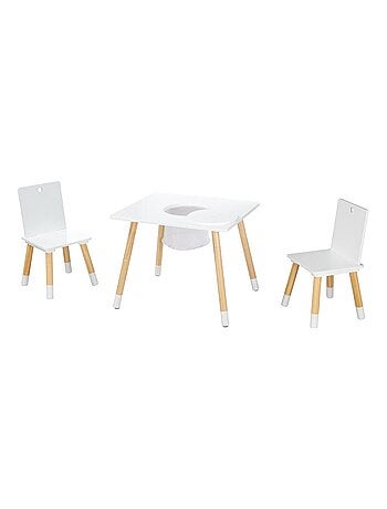 Conjunto 2 sillas y mesa infantil con red de almacenamiento en madera - diseño escandinavo 'Roba'