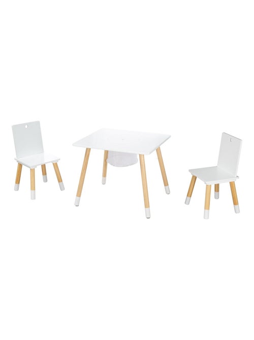 Conjunto 2 sillas y mesa infantil con red de almacenamiento en madera - diseño escandinavo 'Roba' - Kiabi