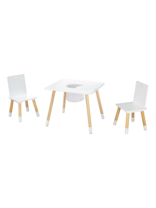 Conjunto 2 sillas y mesa infantil con red de almacenamiento en madera - diseño escandinavo 'Roba' - Kiabi