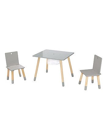 Conjunto 2 sillas y mesa infantil con red de almacenamiento en madera - diseño escandinavo 'Roba'