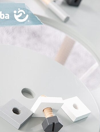 Conjunto 2 sillas y mesa infantil con red de almacenamiento en madera - diseño escandinavo 'Roba'