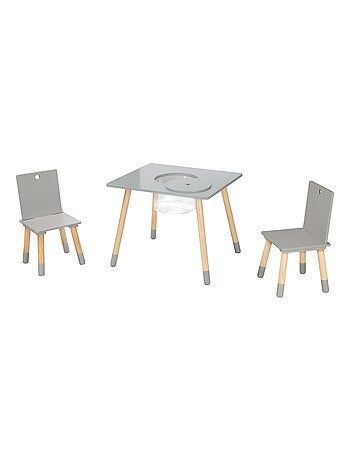Conjunto 2 sillas y mesa infantil con red de almacenamiento en madera - diseño escandinavo 'Roba'