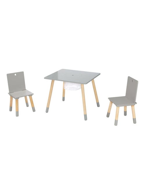 Conjunto 2 sillas y mesa infantil con red de almacenamiento en madera - diseño escandinavo 'Roba' - Kiabi