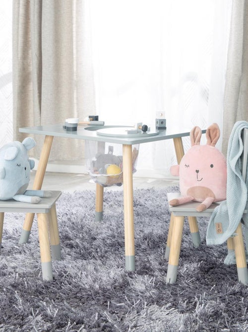 Conjunto 2 sillas y mesa infantil con red de almacenamiento en madera - diseño escandinavo 'Roba' - Kiabi