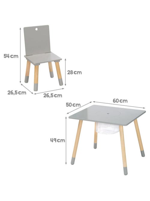 Conjunto 2 sillas y mesa infantil con red de almacenamiento en madera - diseño escandinavo 'Roba' - Kiabi
