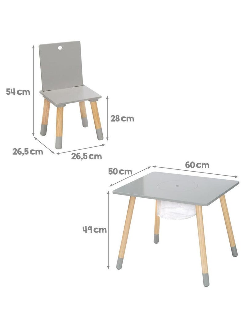 Conjunto 2 sillas y mesa infantil con red de almacenamiento en madera - diseño escandinavo 'Roba' Gris beige Gris - Kiabi