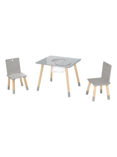 Conjunto 2 sillas y mesa infantil con red de almacenamiento en madera - diseño escandinavo 'Roba' - Kiabi