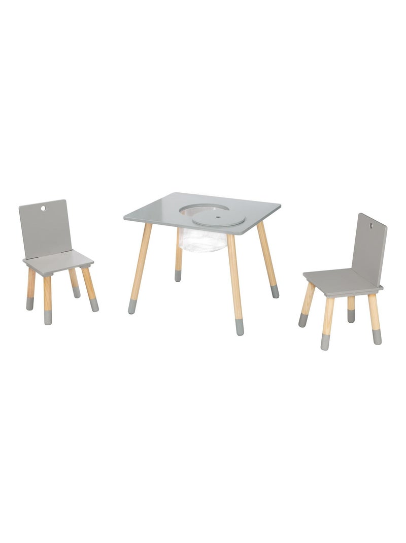 Conjunto 2 sillas y mesa infantil con red de almacenamiento en madera - diseño escandinavo 'Roba' Gris beige Gris - Kiabi