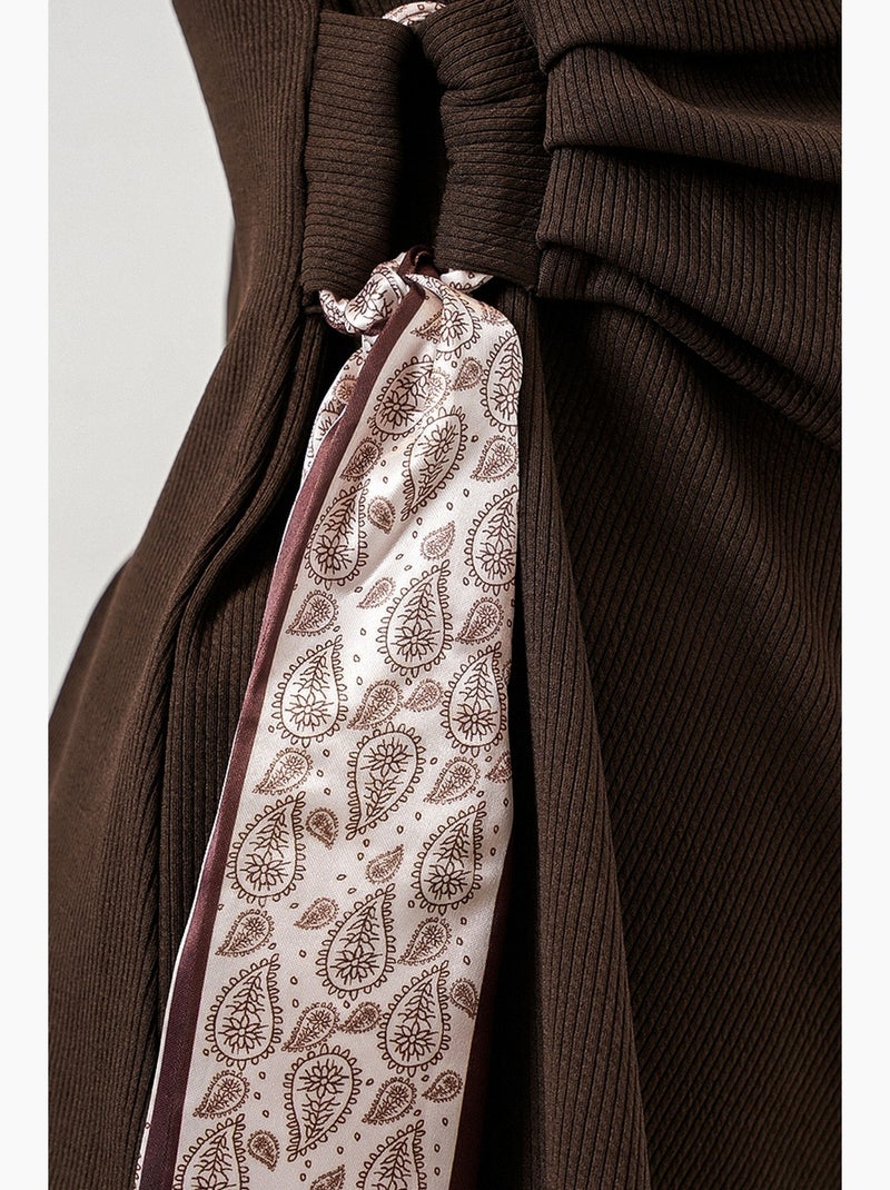 Conjunto acanalado con pantalón de pernera ancha y detalle de lazada bdart Marrón chocolate - Kiabi