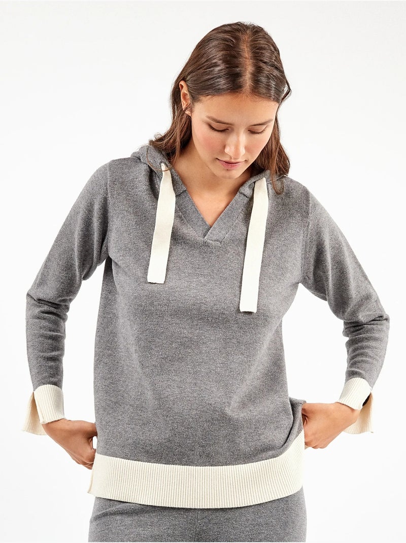 Conjunto bicolor a contraste de sudadera y pantalón en tejido tricot Gris jaspeado - Kiabi