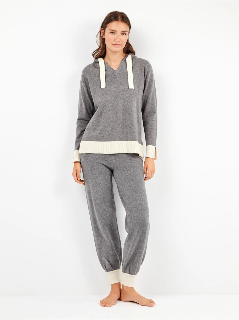 Conjunto bicolor a contraste de sudadera y pantalón en tejido tricot Gris jaspeado - Kiabi