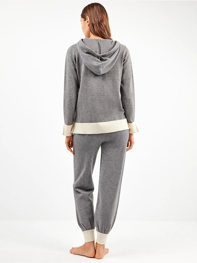 Conjunto bicolor a contraste de sudadera y pantalón en tejido tricot Gris jaspeado - Kiabi