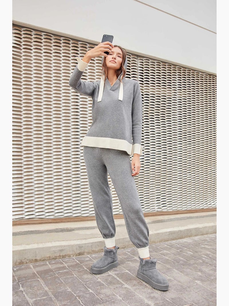 Conjunto bicolor a contraste de sudadera y pantalón en tejido tricot Gris jaspeado - Kiabi