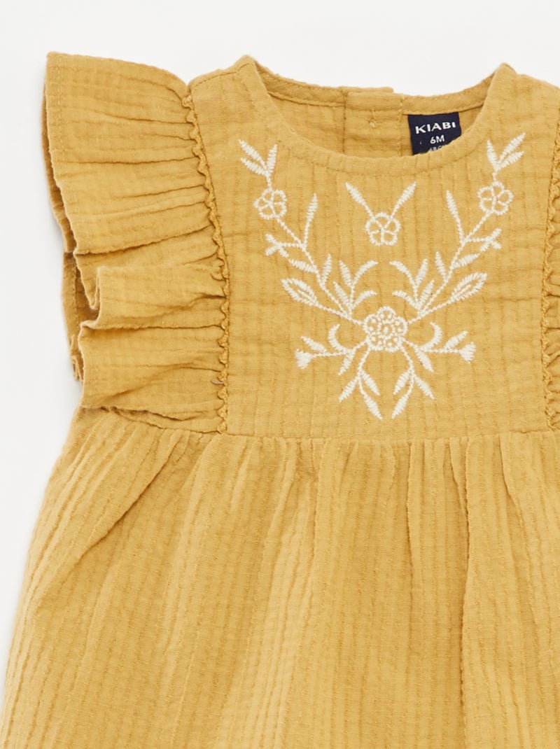 Conjunto blusa bordada + Pantalón corto - 2 piezas AMARILLO - Kiabi