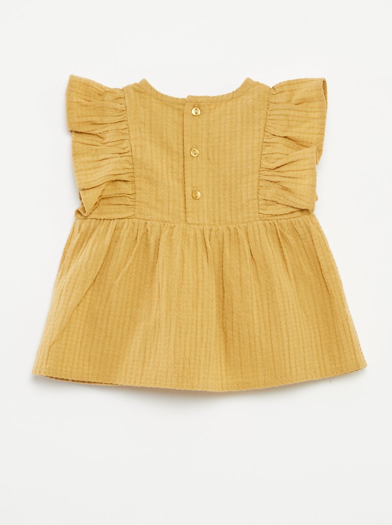 Conjunto blusa bordada + Pantalón corto - 2 piezas AMARILLO - Kiabi