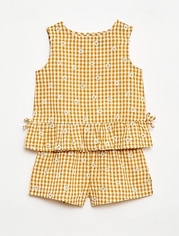 Conjunto blusa + Pantalón corto con estampado vichy - 2 piezas