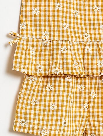 Conjunto blusa + Pantalón corto con estampado vichy - 2 piezas