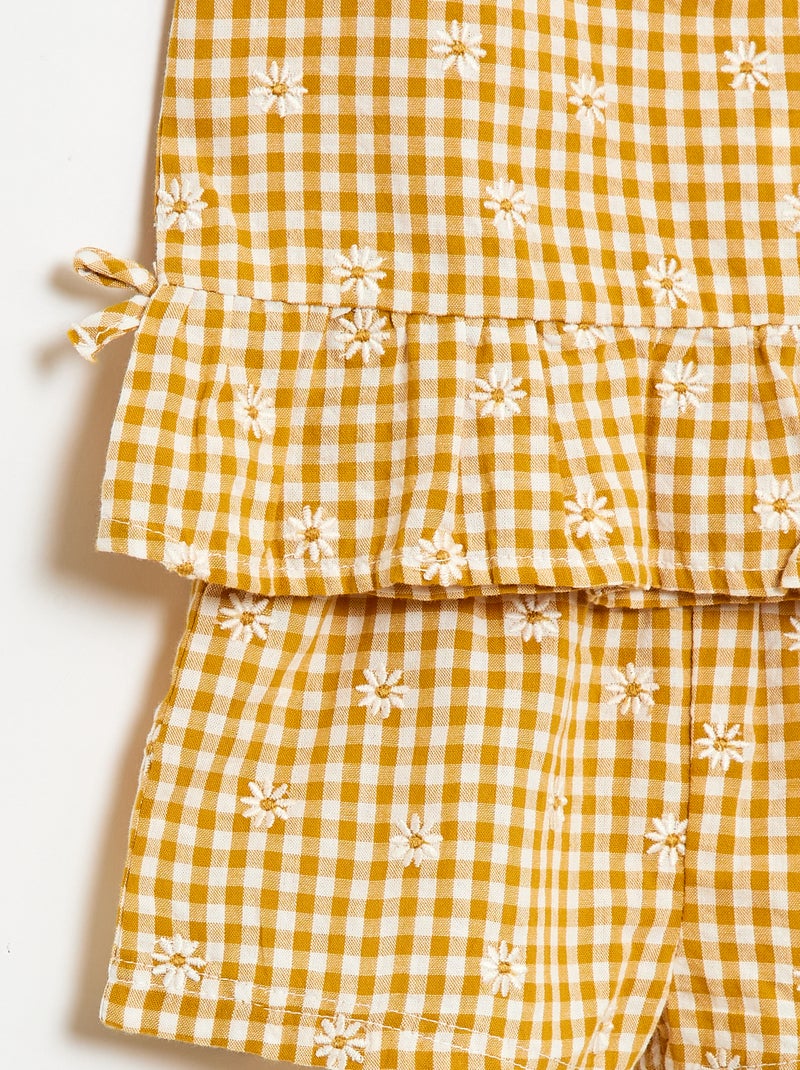 Conjunto blusa + Pantalón corto con estampado vichy - 2 piezas Amarillo - Kiabi