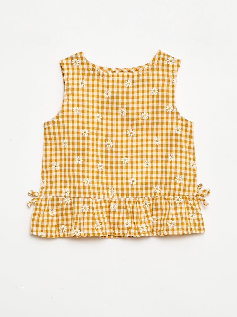 Conjunto blusa + Pantalón corto con estampado vichy - 2 piezas Amarillo - Kiabi