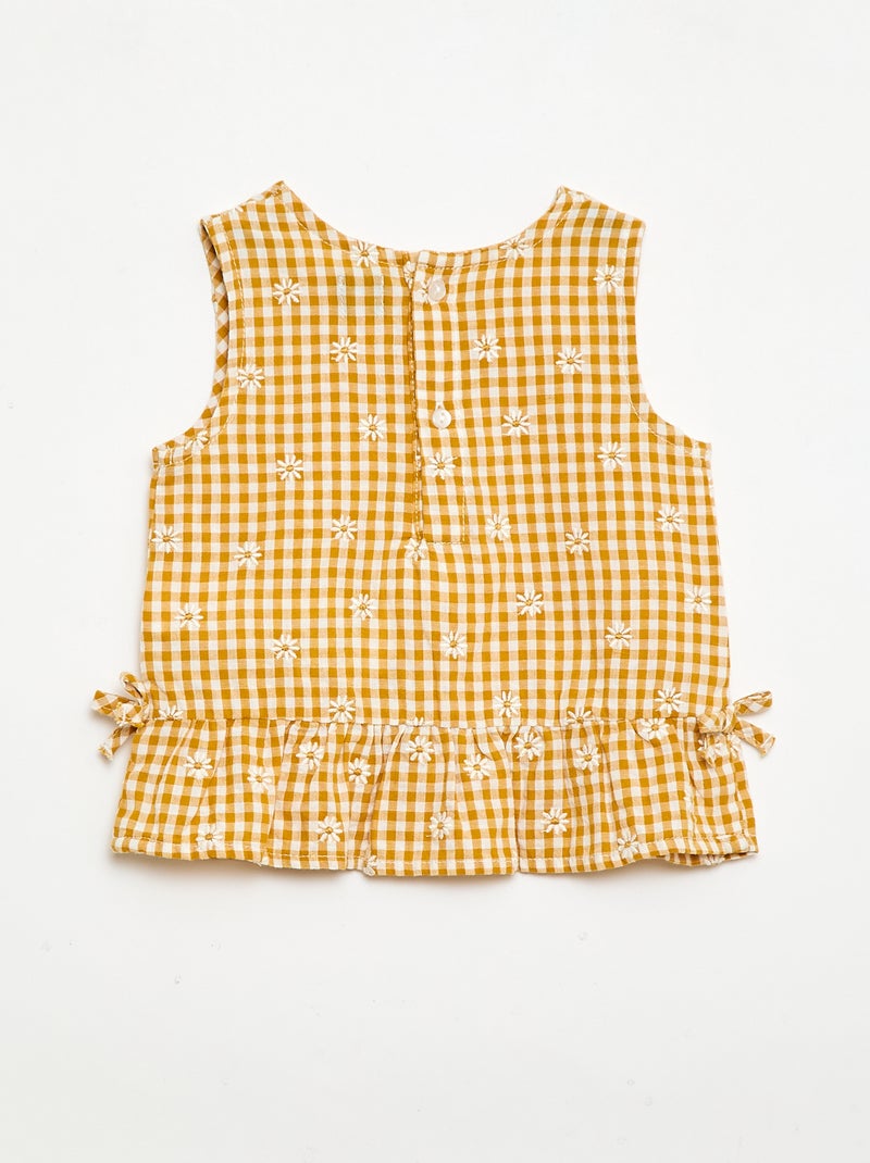 Conjunto blusa + Pantalón corto con estampado vichy - 2 piezas Amarillo - Kiabi