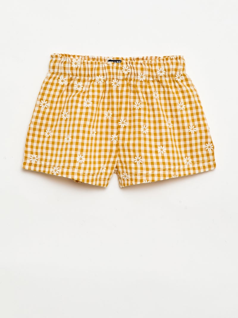 Conjunto blusa + Pantalón corto con estampado vichy - 2 piezas Amarillo - Kiabi