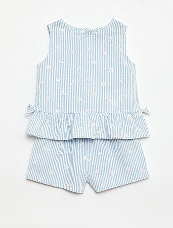Conjunto blusa + Pantalón corto con estampado vichy - 2 piezas