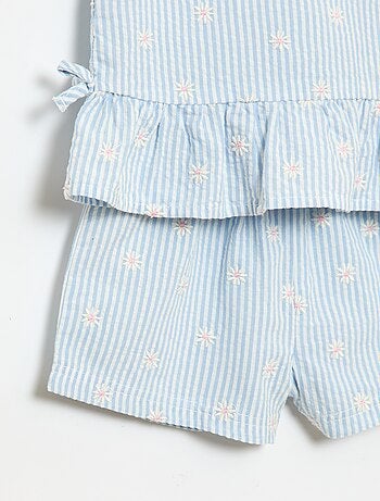 Conjunto blusa + Pantalón corto con estampado vichy - 2 piezas