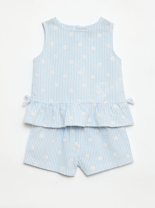 Conjunto blusa + Pantalón corto con estampado vichy - 2 piezas - Kiabi