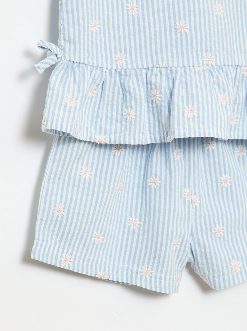 Conjunto blusa + Pantalón corto con estampado vichy - 2 piezas Azul - Kiabi