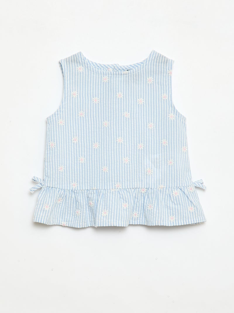 Conjunto blusa + Pantalón corto con estampado vichy - 2 piezas Azul - Kiabi