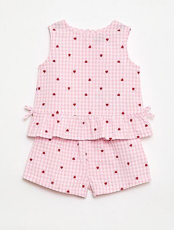 Conjunto blusa + Pantalón corto con estampado vichy - 2 piezas