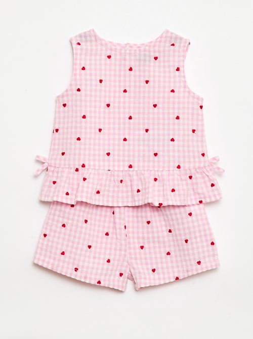 Conjunto blusa + Pantalón corto con estampado vichy - 2 piezas - Kiabi
