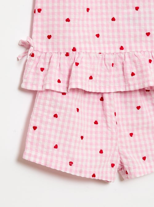 Conjunto blusa + Pantalón corto con estampado vichy - 2 piezas - Kiabi