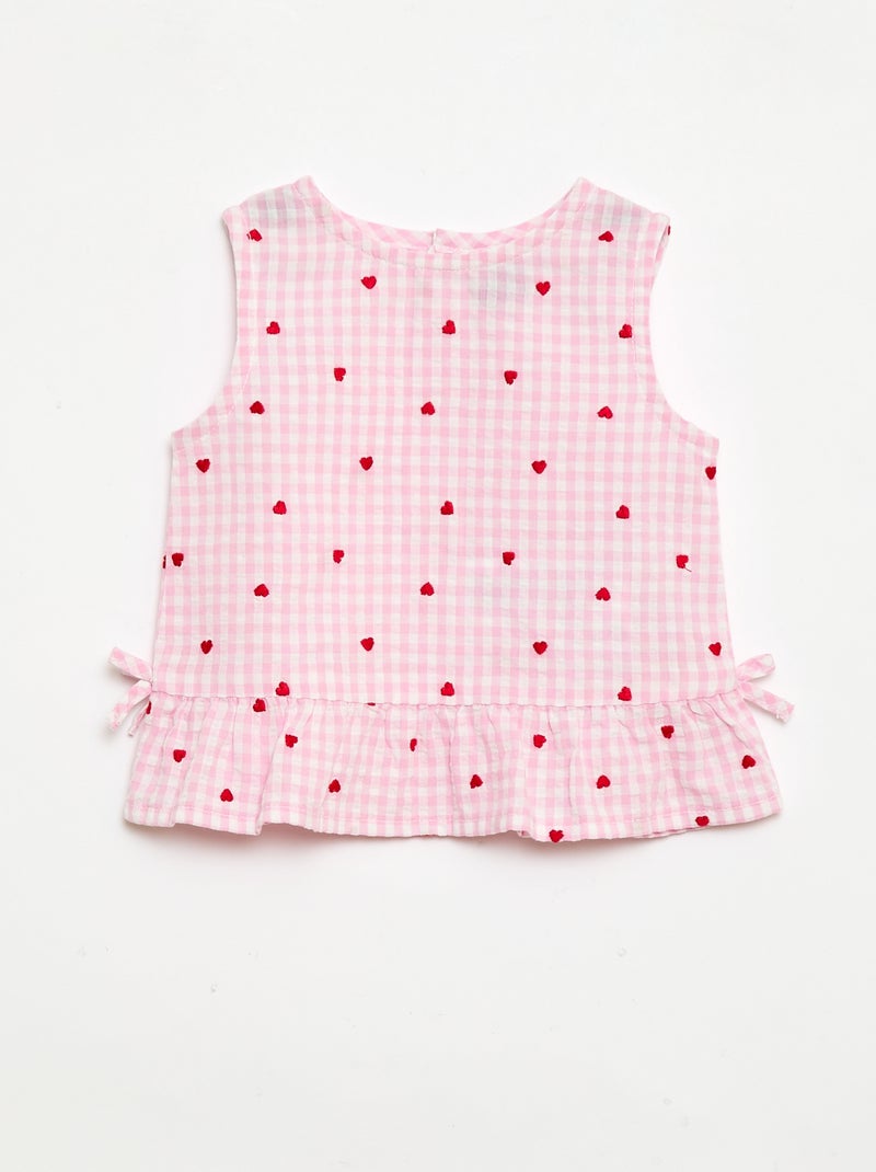 Conjunto blusa + Pantalón corto con estampado vichy - 2 piezas Rosa - Kiabi