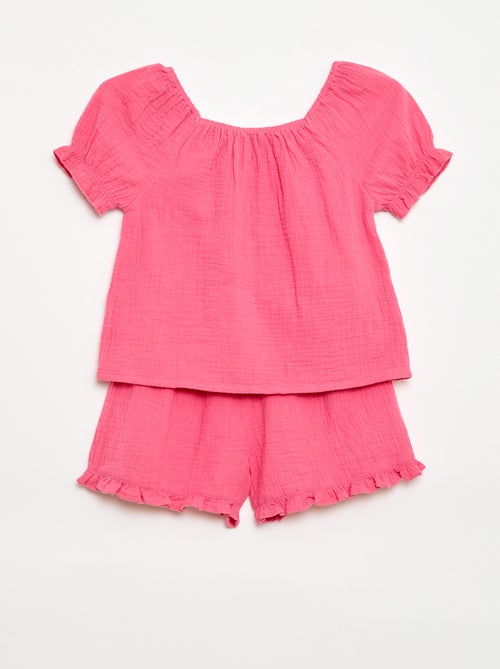 Conjunto blusa + Pantalón corto liso - 2 piezas - Kiabi