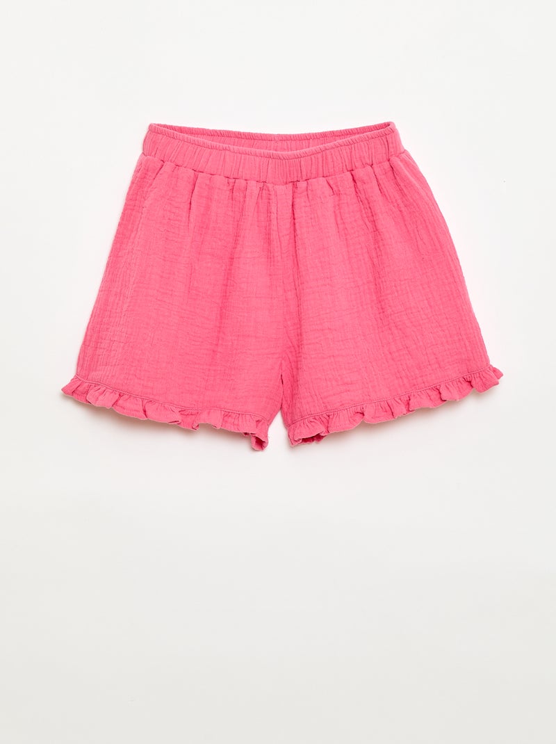 Conjunto blusa + Pantalón corto liso - 2 piezas Rosa - Kiabi