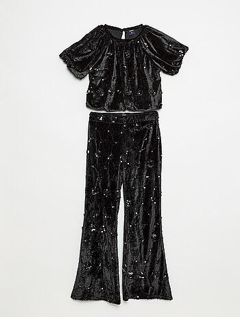 Conjunto blusa + pantalón flare fit de terciopelo