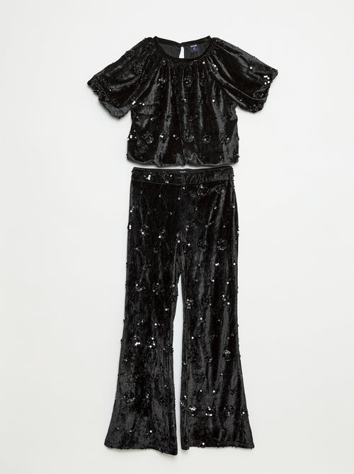 Conjunto blusa + pantalón flare fit de terciopelo - Kiabi
