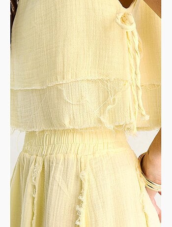 Conjunto 2 piezas muselina con blusa y falda elástica lucci
