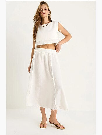 Conjunto 2 piezas muselina con blusa y falda elástica lucci