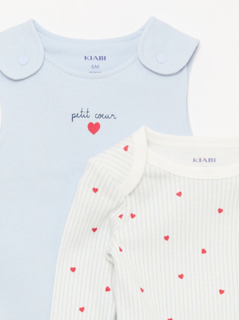 Conjunto body de manga larga + peto con pies Azul - Kiabi