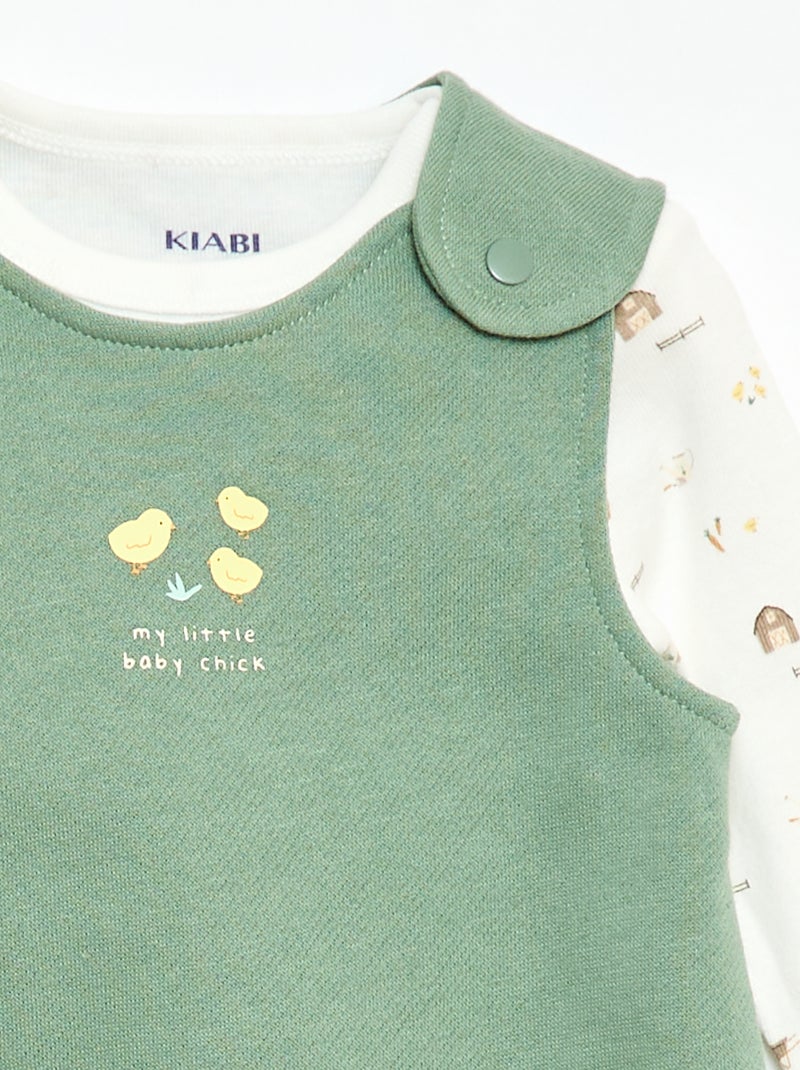 Conjunto body de manga larga + peto con pies Blanco - Kiabi
