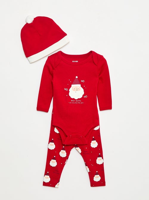 Conjunto body + leggings + gorro Navidad en algodón - Kiabi